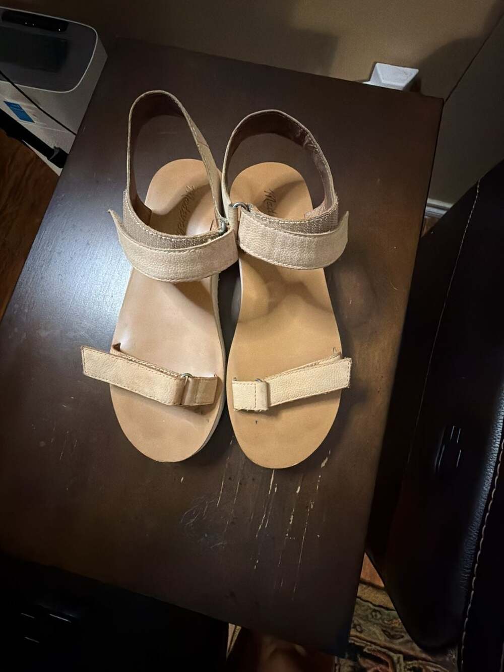 Madewell Beige Leather Platform Hook-and-Loop Ankle Strap Sandals